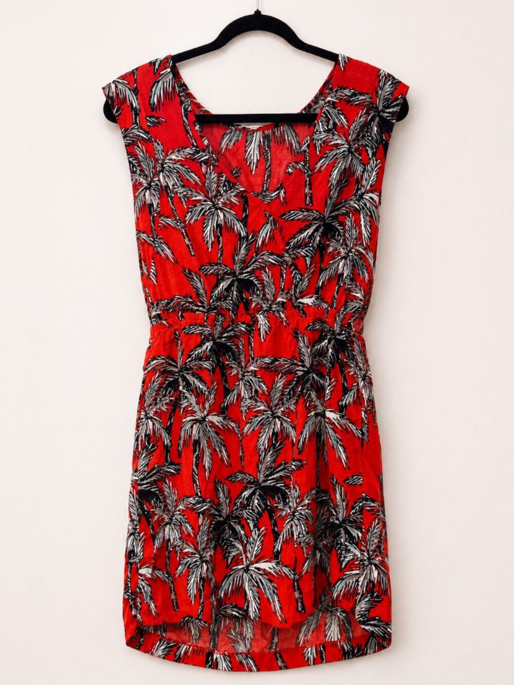 Red Palm Print Mini Dress with Pockets